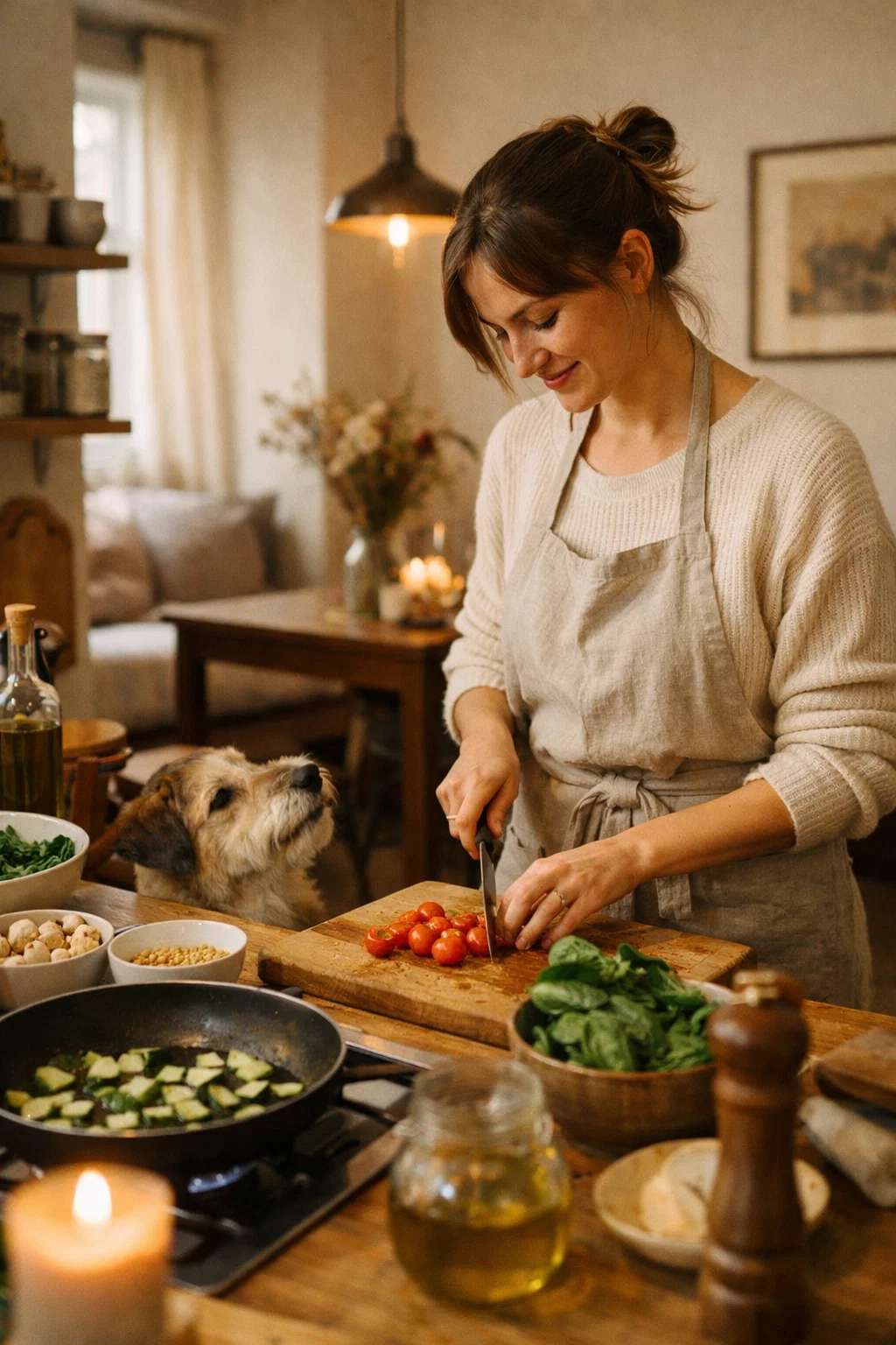 Anna bereitet in ihrer Küche frisches Essen zu